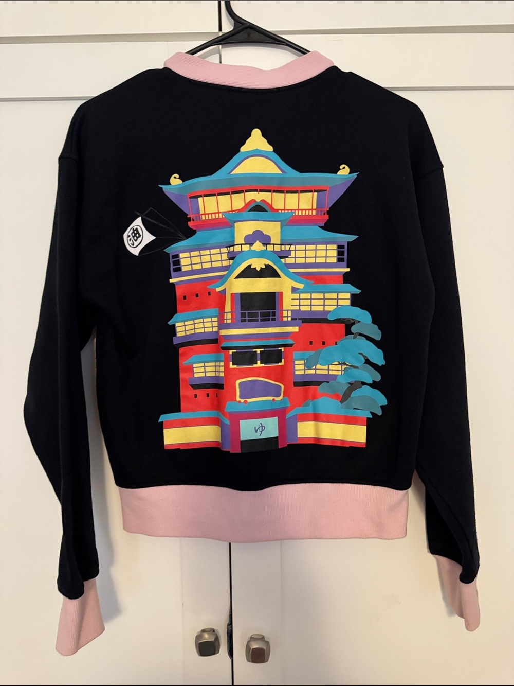 No-Face Graphic Cardigan Sweater - Black & Pink size Small